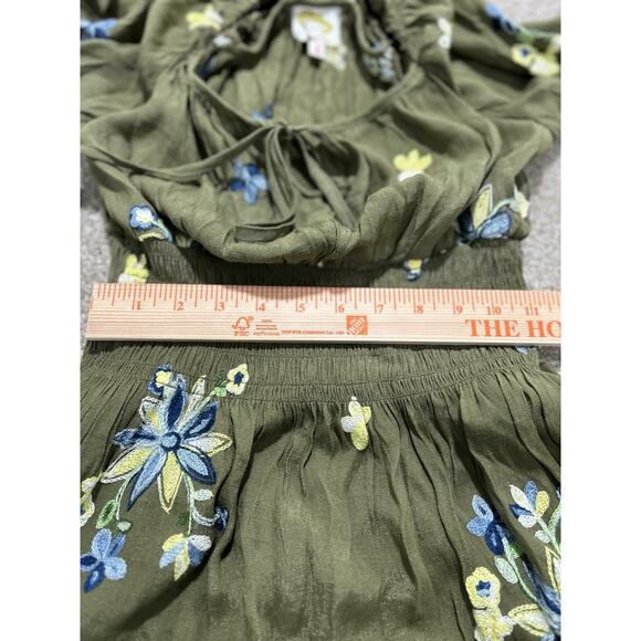 Fig & Flower Olive Embroidered Hi-Low Lined Boho Dress S - Picture 11 of 16